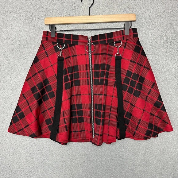 Hot Topic Skirts Hot Topic Skirt Women Large Red Plaid Skater Pull On Gothic Grunge